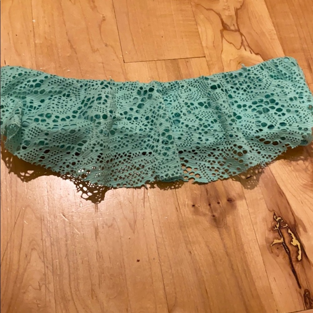 Turquoise ruffle strapless bikini top